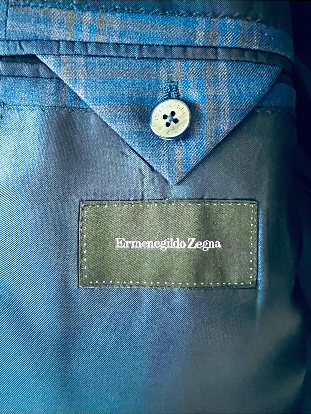 Ermenegildo Zegna Made in Italy Blue Plaid Sport Coat with Subtle Tan Windowpane - Picture 4 of 14